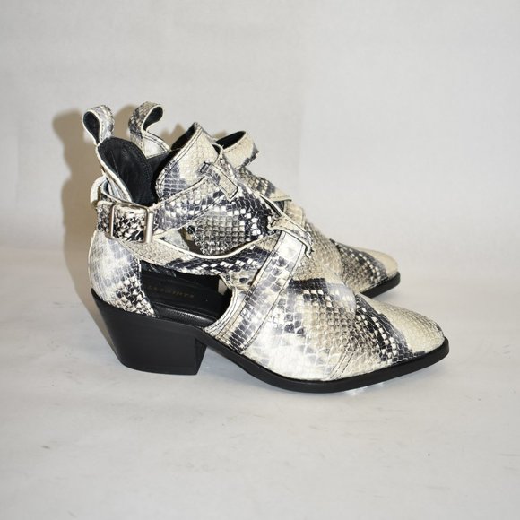 ALLSAINTS Darcy Cutout POINTED PYTHON LEATHER Bootie STACKED HEEL 37 (MD27) - Picture 2 of 8